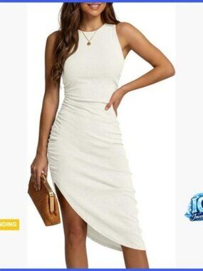 Polyester Elastane Bodycon Midi Dress with Ruched High Slit